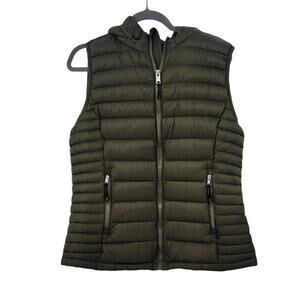 Slow Down Green Goose Down Hooded‎ Vest Warm Size Medium